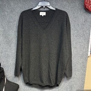 Eric Bompard Pure Cashmere Charcoal V-Neck long sleeve Sweater  M